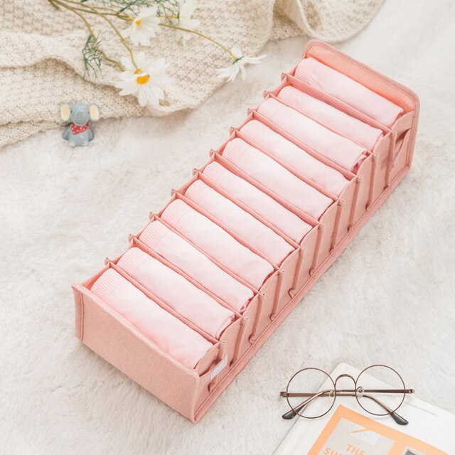 Boîte de rangement pliable pour soutien-gorge, sous-vêtements, chaussettes, tiroir lavable pour la maison: Pink 11Grid