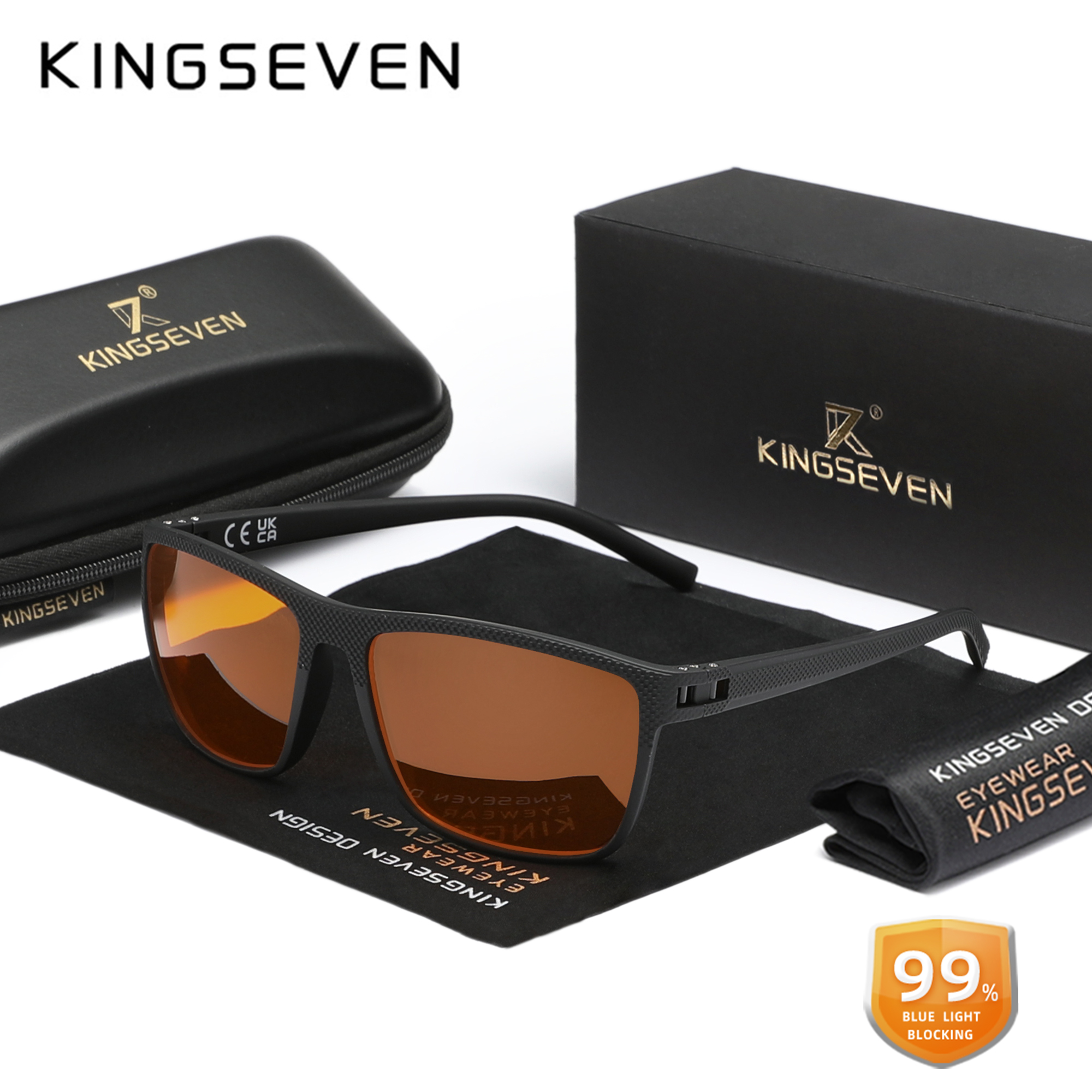 KINGSEVEN-Lunettes anti-rayons bleus pour hommes et femmes, verres transparents, lunettes décoratives bloquant la lumière bleue pour ordinateur, , 99%: Black