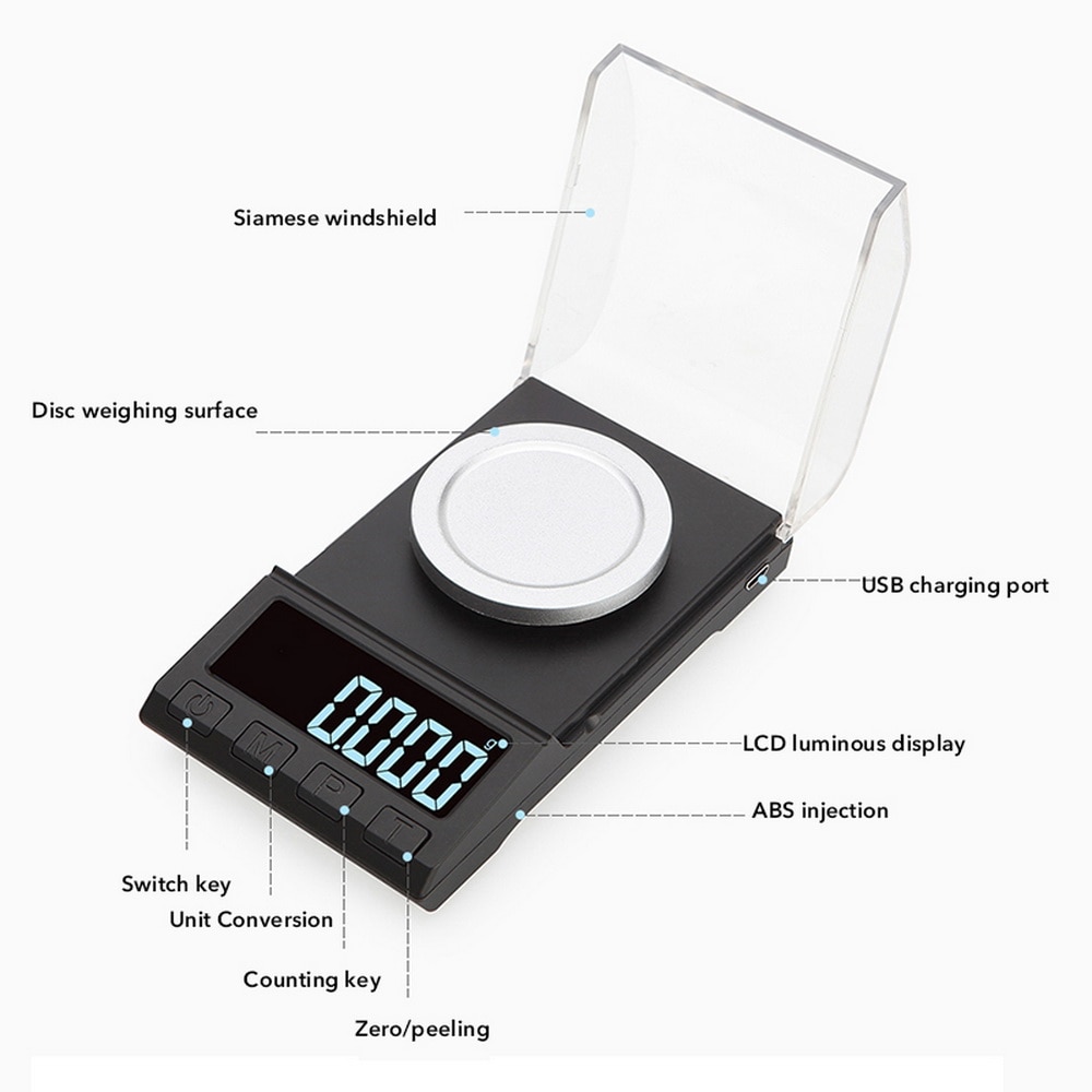 Jewelry Gold Scale Herb Lab Weight Milligram Scale 10g/20g/50g/100g Electronic Balance Scale Digital Precision Scale