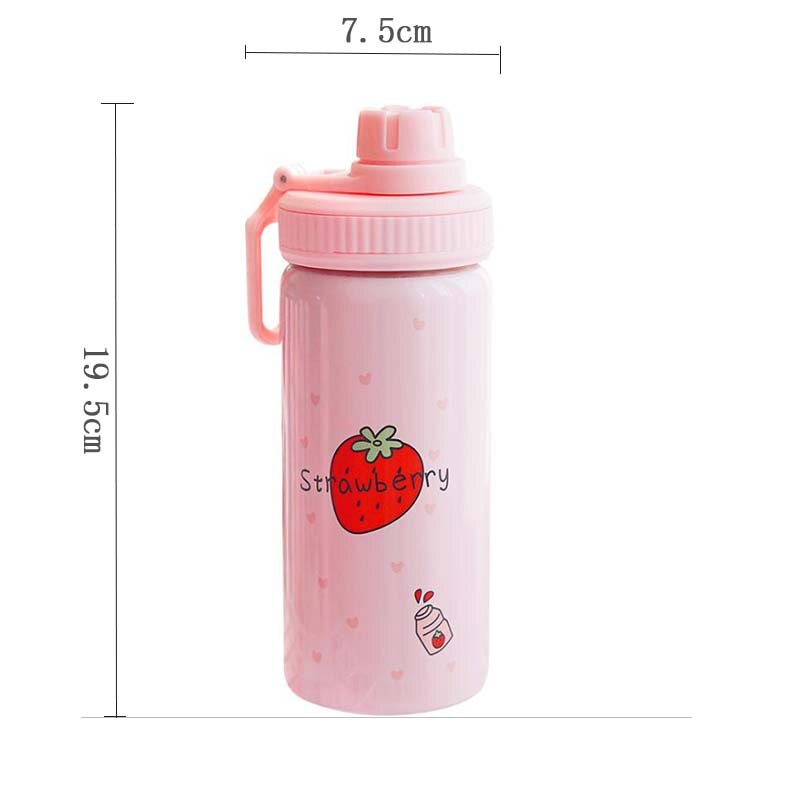 400ML Cute Pink Strawberry Water Bottle Travel Kawaii 304 Stainless Steel Thermos Bottle With Straw Birthday Girl Women