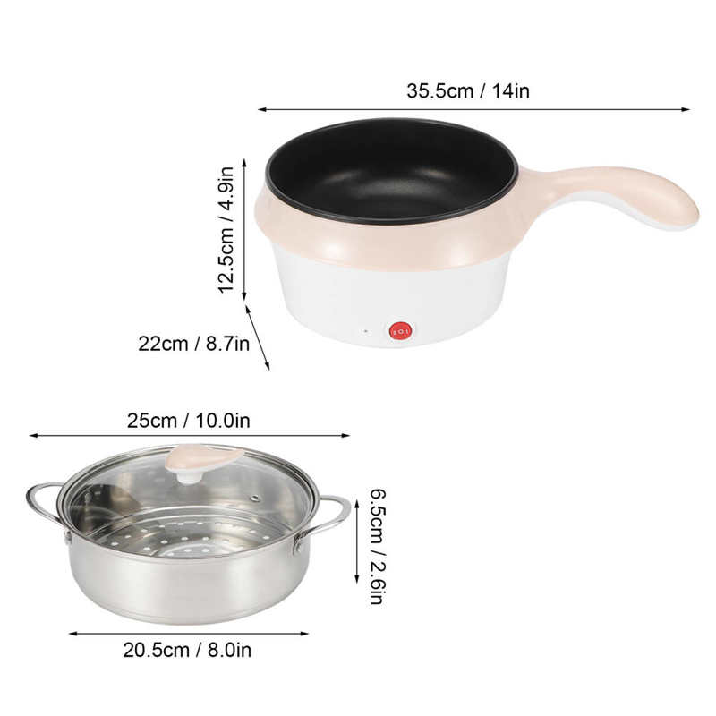 1pc Electric Multi Cooker 1.8L Non Stick Electric Cooker Multifunctional Miniwatt Multi Layer Mini Pot with Food Steamer