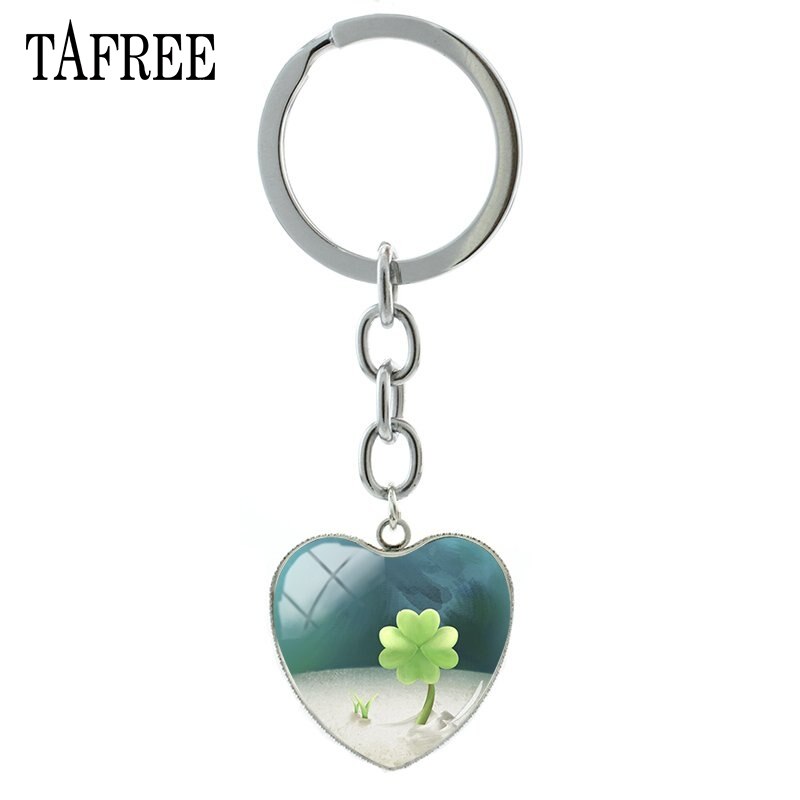 TAFREE Lucky Clover Hart Vorm Sleutelhanger Vlinder Sleutelhanger klavertje Vier Populaire Cabochon Sieraden Voor QF368: QF365