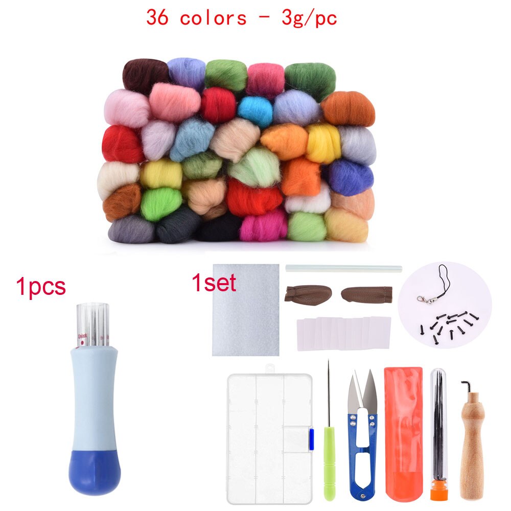 Wool Fiber DIY Wool Felt Kit Handle Wool Felt Toys Making Fabric Materials Handcraft Felt Needle Felting Craft Toys: 1 set