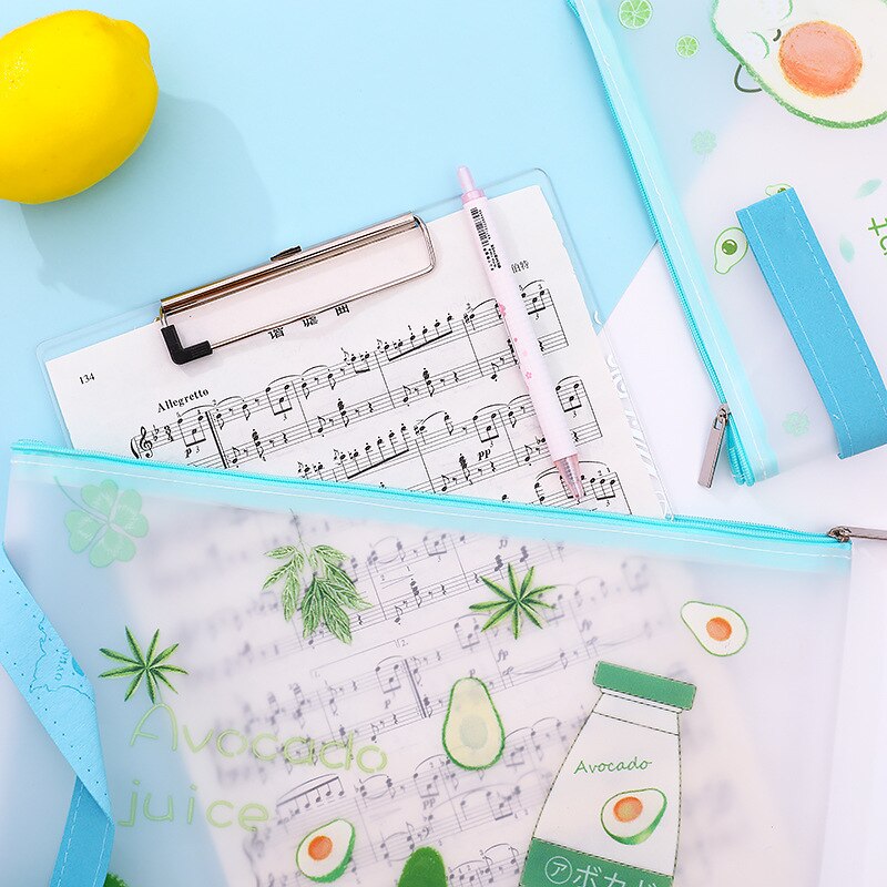 1 Uds. A4 A5 aguacate cremallera TPU impermeable carpeta de archivos de papel libro lápiz estuche de bolígrafo bolsa para documentos para oficina suministros para estudiantes