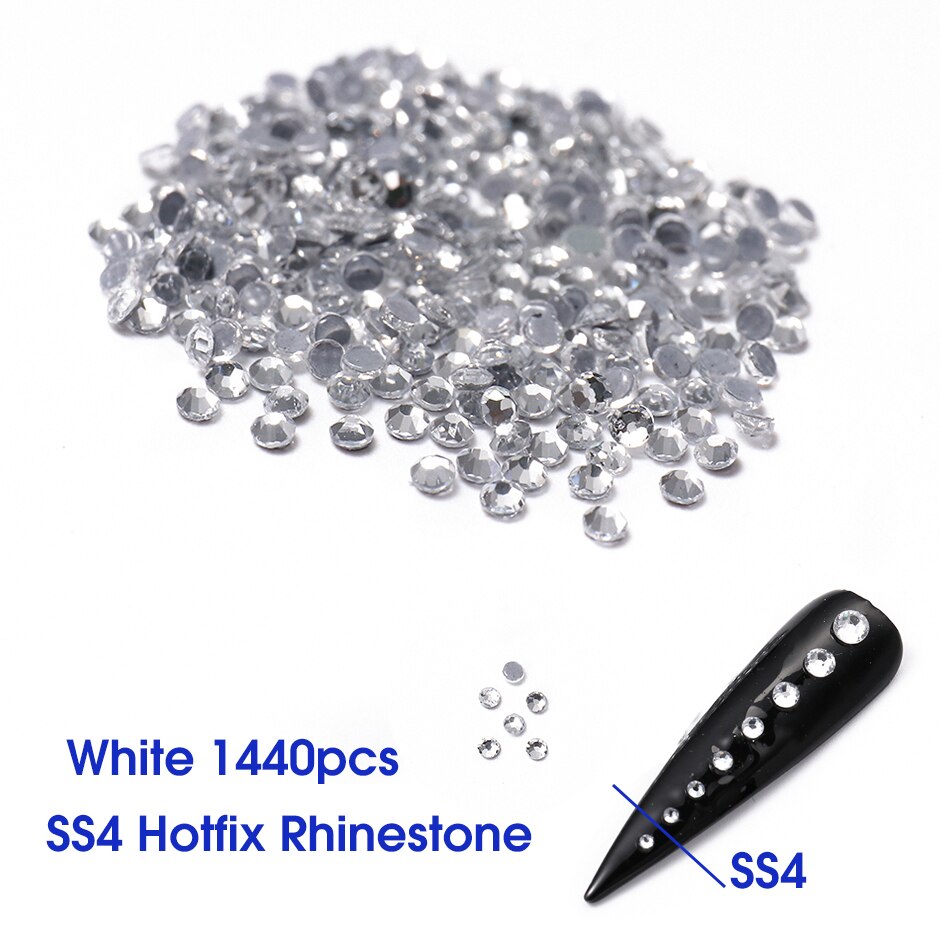 1440pc super glitter krystal ab  ss3-ss20 hotfix rhinsten på negle dekoration fix flad ryg strass nail art sten  le1610: Hvid  ss4