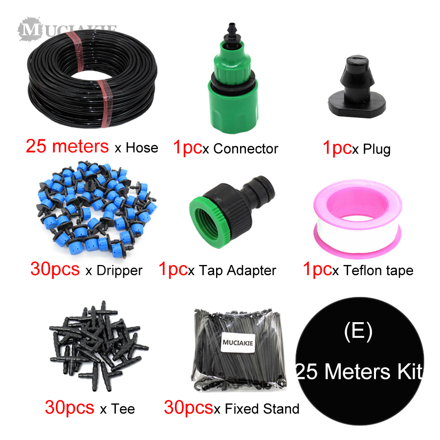 MUCIAKIE 5-50M Blue Adjustable Drip Irrigation Nozzle Watering System Stop to Large Water Garden Patio Micro Kits: 25M Kit DxAB886C