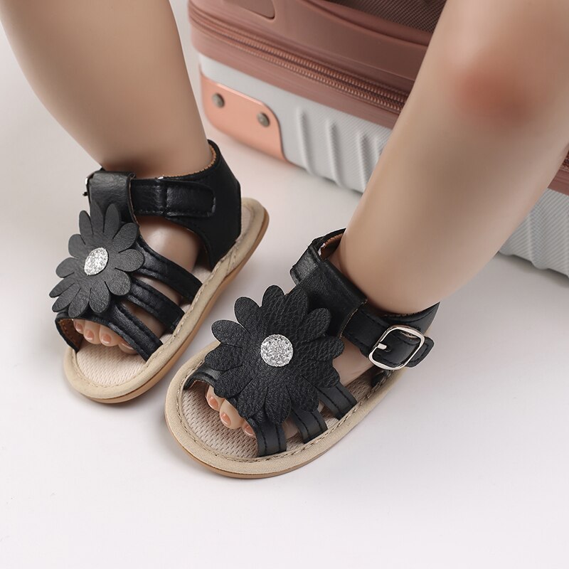 Emmababy 2022 Baby Girl Shoes Floral Cutout Leather Soft Sandals Walking Birthday Infants First Walker