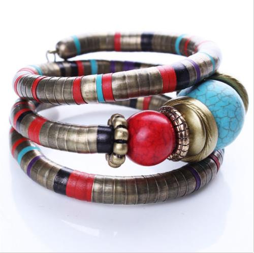 Armbanden Bangles Voor Vrouwen Tibetaanse Armbanden & Bangles Stone Inlay Rondheid Bead Pas Bangle