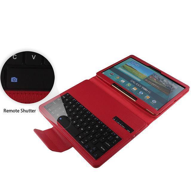 Luxury Tablet Case For Samsung Galaxy Tab S SM-T800 T800 T805 10.5''Cover Funda Detachable Bluetooth Keyboard Leather Stand: red