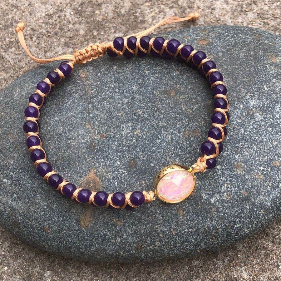 Bedel yoga chakra's natuursteen armbanden afrikaanse jasper touw gevlochten armbanden yoga vriendschap minnaar armband polsbandje: Paars