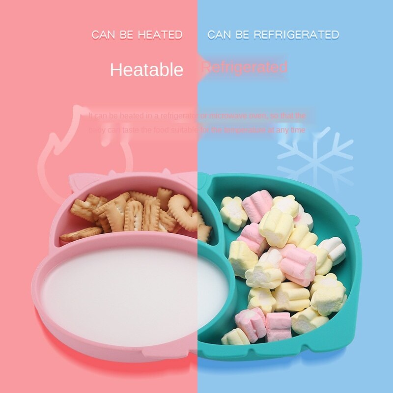 Baby's Silicone Plate Set Kids Anti Falling Antiskid Plate Children Grid Eating Training Fork Spoon Suction Plates for Babies