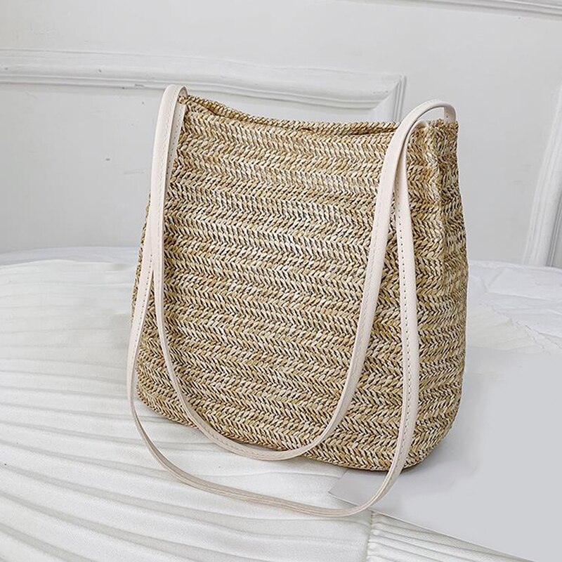 Emmer Stro Strand Zakken Vintage Geweven Schouder Bohemian Zomer Handtas Vrouwen Tote Brand Grote Mode: white