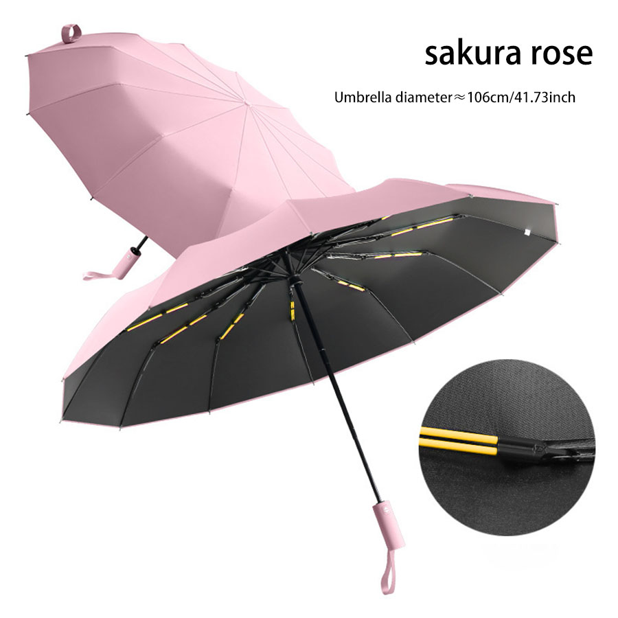 Umbrella Large Automatic Umbrella 24 Bone Men's Double Strong Wind resistant Sunscreen and UV resistant Women's Dual purpose Sun: Pink