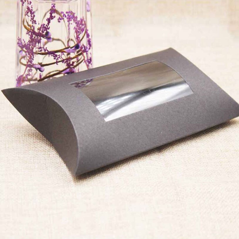 Boîtes à en papier Kraft en forme d'oreiller, emballage en carton pour bonbons, blanc et noir