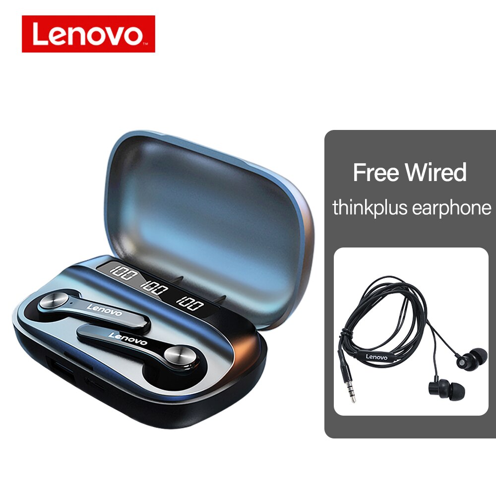 wireless headphones by Lenovo QT81 TWS Earphone bluetooth IPX4 Waterproof Sports HIFI Touch Button Headset with mic 1200mAh Box: Black UP with tw13