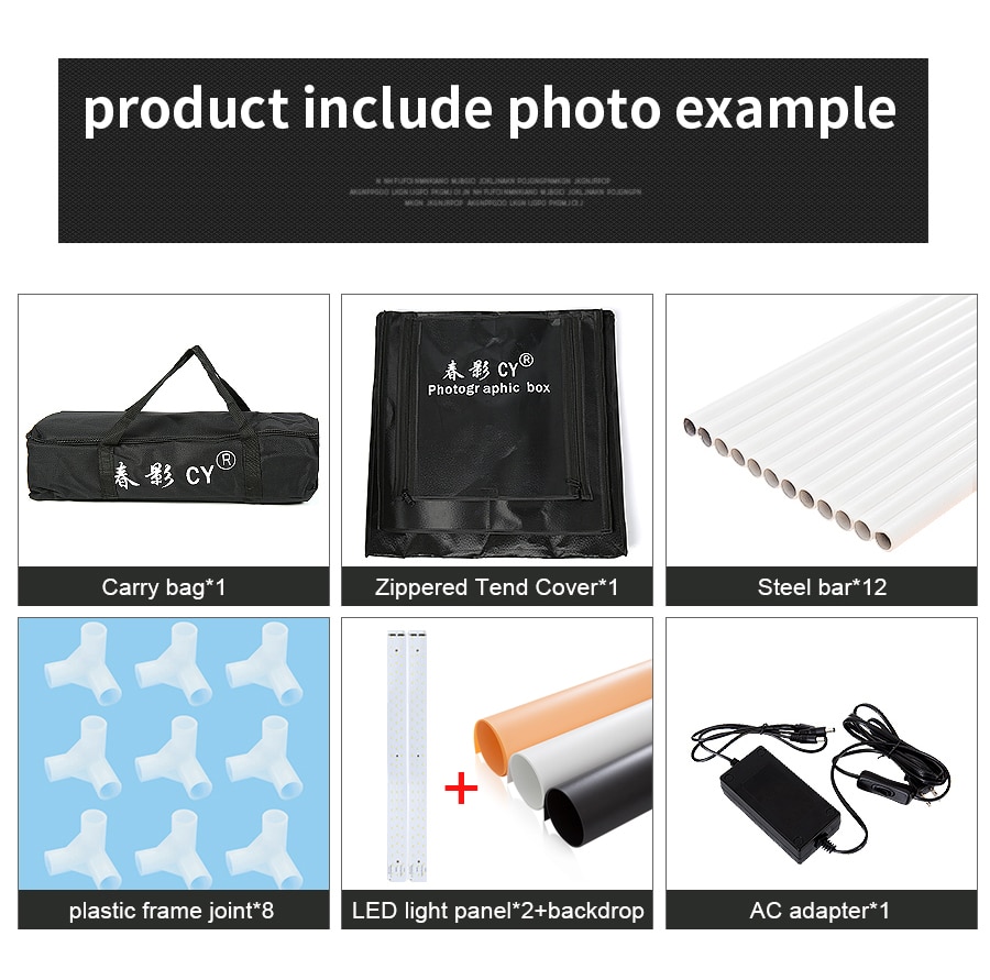 CY-kit de estudio fotográfico de 50x50x50cm, caja suave LED, tienda de luz de disparo, caja de luz de mesa, adaptador de CA para joyería, juguetes y Tiro