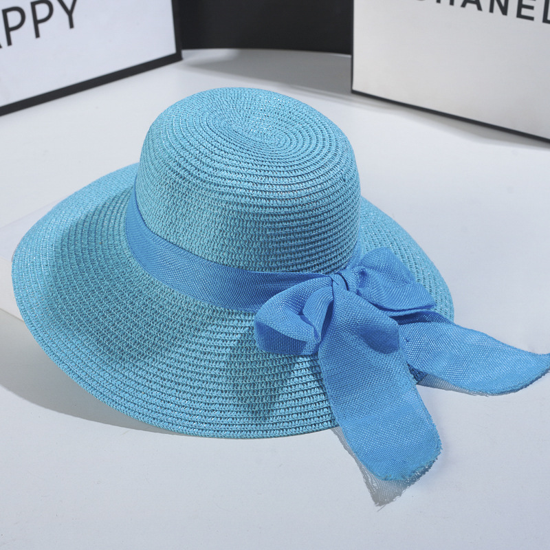Beach Hat Japanese Everything Hairy Edge Straw Hats Female Summer Flat Top Outing Sun Hats Small Fresh Bow Sun Shade Beach Hat: army green