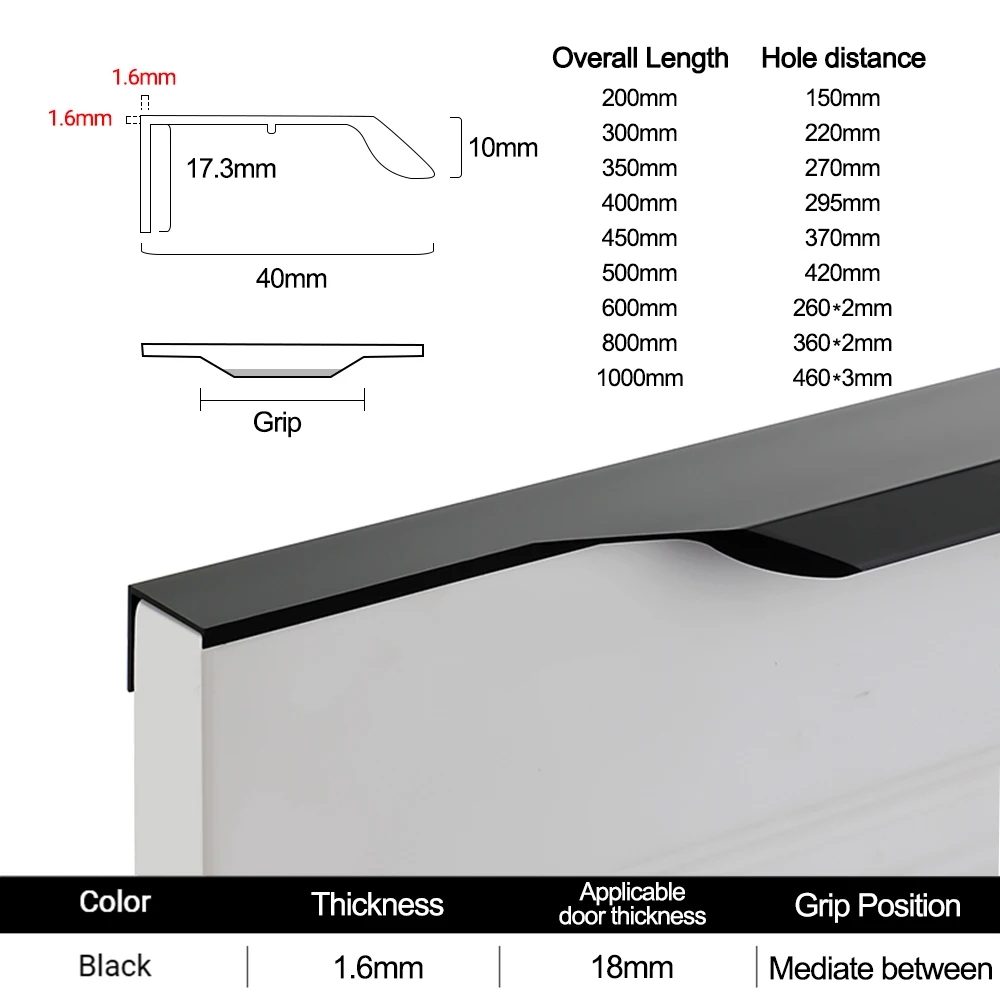 Invisible Long Handle Aluminum Alloy Kitchen Cabinet Handles Black Cupboard Wardrobe Door Handle Hidden Handles for Furniture: 6XL / WHITE