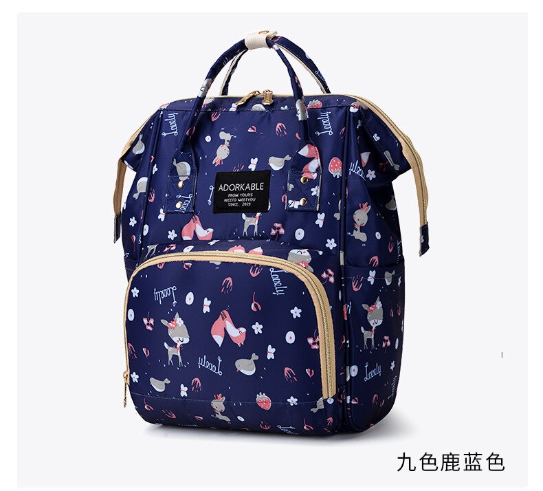 Stijl Mode Luiertas Moeder En Baby Rugzak Mode En Persoonlijkheid Gedrukt Hand Grote Capaciteit Schouder Kraam Tas: NueveDeer Blue