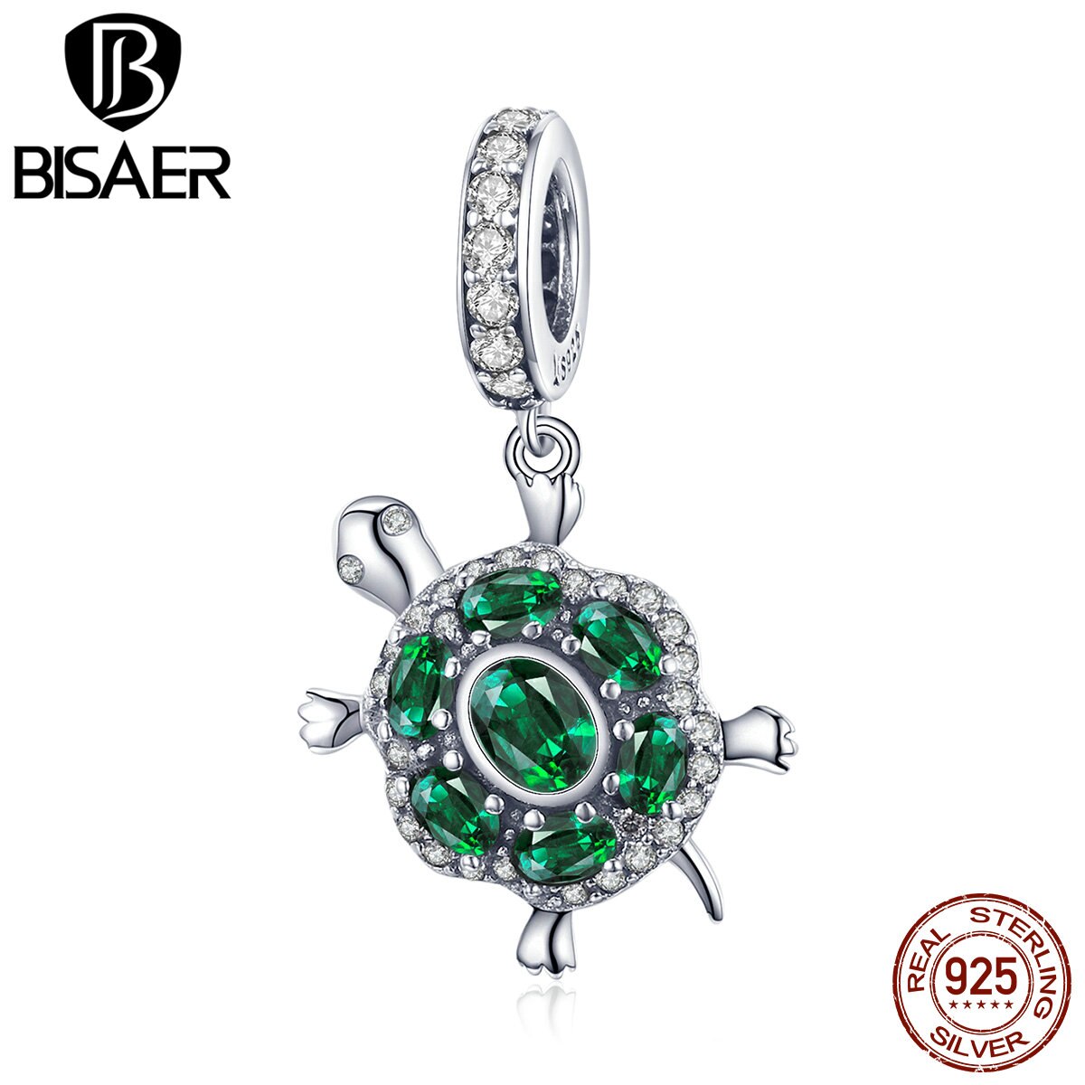 BISAER Ozean Reize 925 Sterling Silber Schildkröte Schildkröte Perlen Grün kubisch Zirkon passen Armbänder DIY Schmuck Machen ECC1017