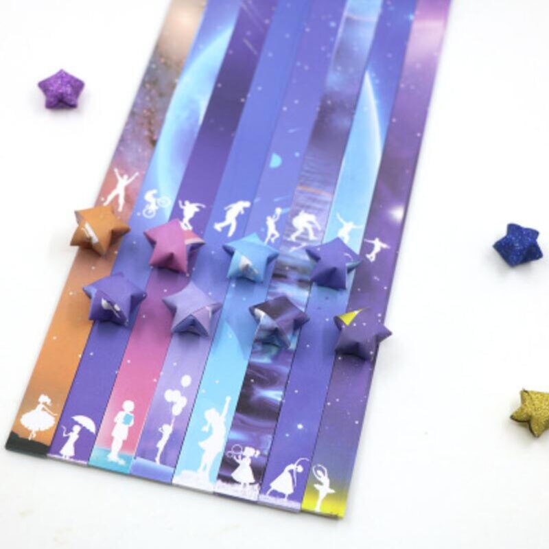 136 X Vouwen Papier Lucky Star Papier Strip Sky Universe Patroon Origami Ambachtelijke Handgemaakte Thuis Diy Kaarten Decoratie