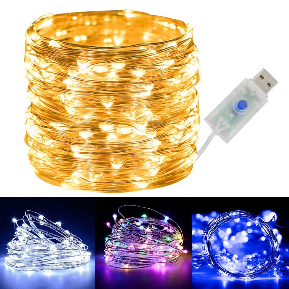 30-200leds Led Fairy String Lights Usb Operated Zilver Draad 5/10/20M Voor Thuis Slaapkamer Tuin Kerst tree Slingers Decoraties