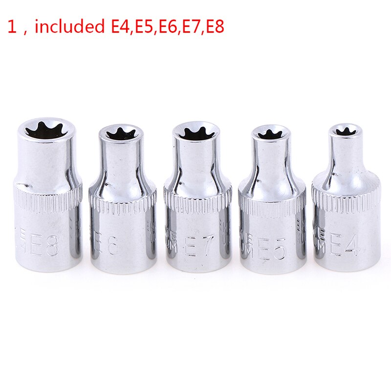 1/5pcs E-Socket Sockets 1/4 Inch(6.3mm)/3/8" Torx Star Bit Female E-Socket Set Socket Nuts Set E4,E5, E6,E7, E8,E10: A1