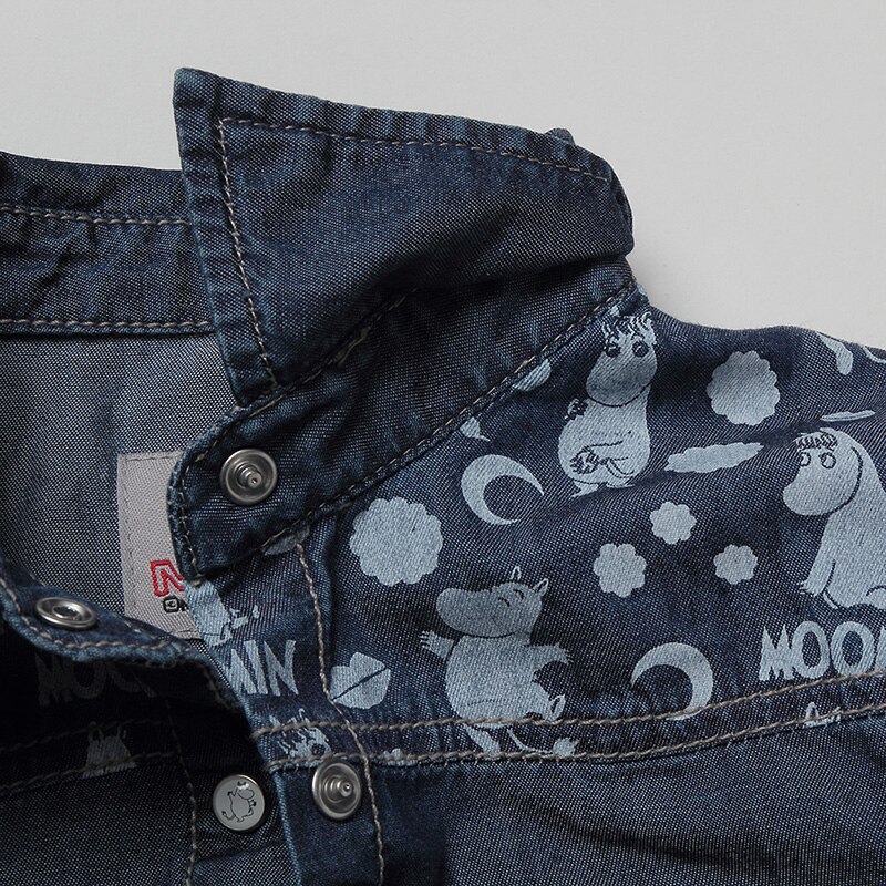 Moomin piger skjorte efterår 100%  nylon piger langærmet skjorte bredstof unisex blå jeans skjorte