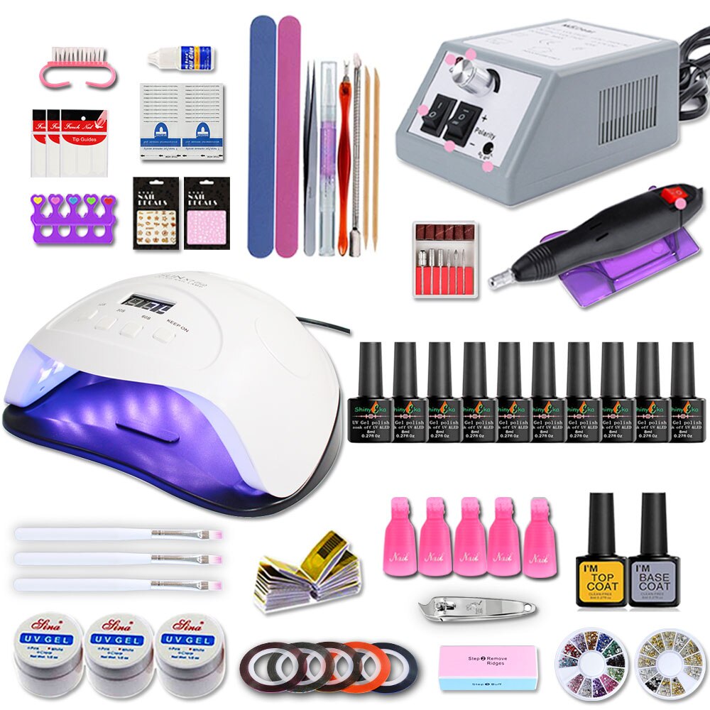 Nagelset för manikyr kit gel nagellack set med 35000/20000 rpm nagelborrmaskin 84/54w nagellampa nail art verktyg: 84w 10 färger set 10