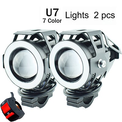 Faro LED para motocicleta U7, luz LED para motocicleta U7, 12V, 125W, 7 colores de conducción para motocicleta, faro auxiliar con Motor superbrillante, Luz antiniebla para bicicleta, 2 uds.: Default Title