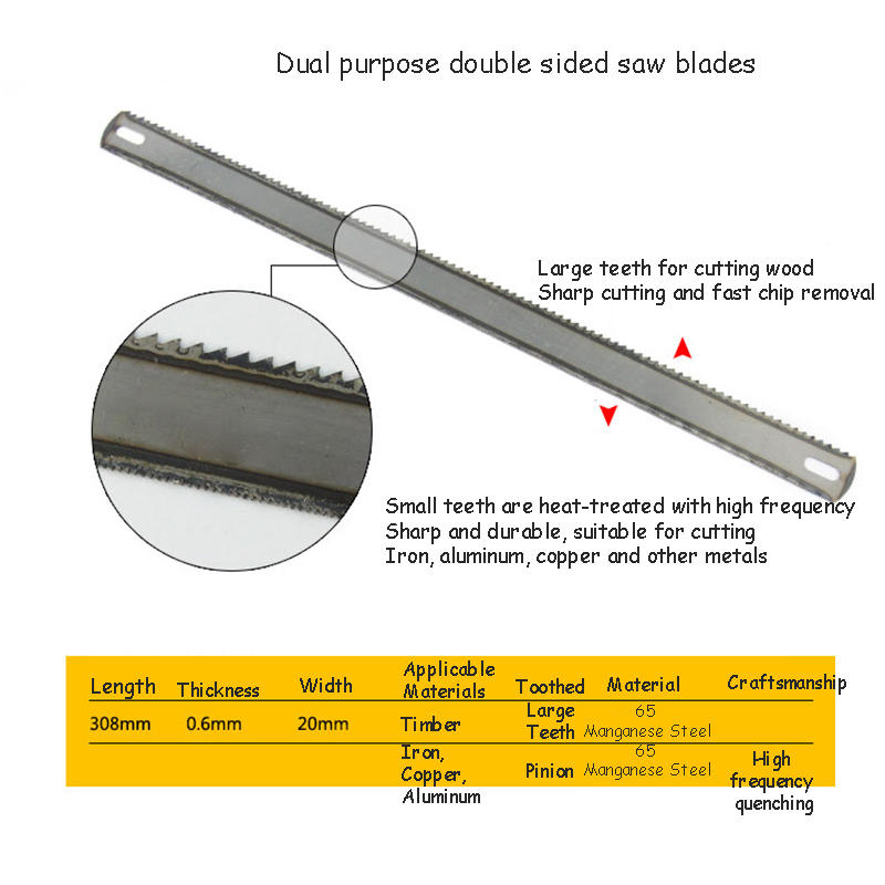 Sierra para metales de acero rico en carbono, hoja de sierra para carpintería de 300mm usada a mano, herramientas de hoja de sierra de Metal de dientes finos de un solo y doble cara: CAMEL