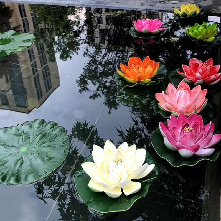 Plantas flutuantes água lírio artificial flor de lótus folha lagoa tanque de peixes decoração nova