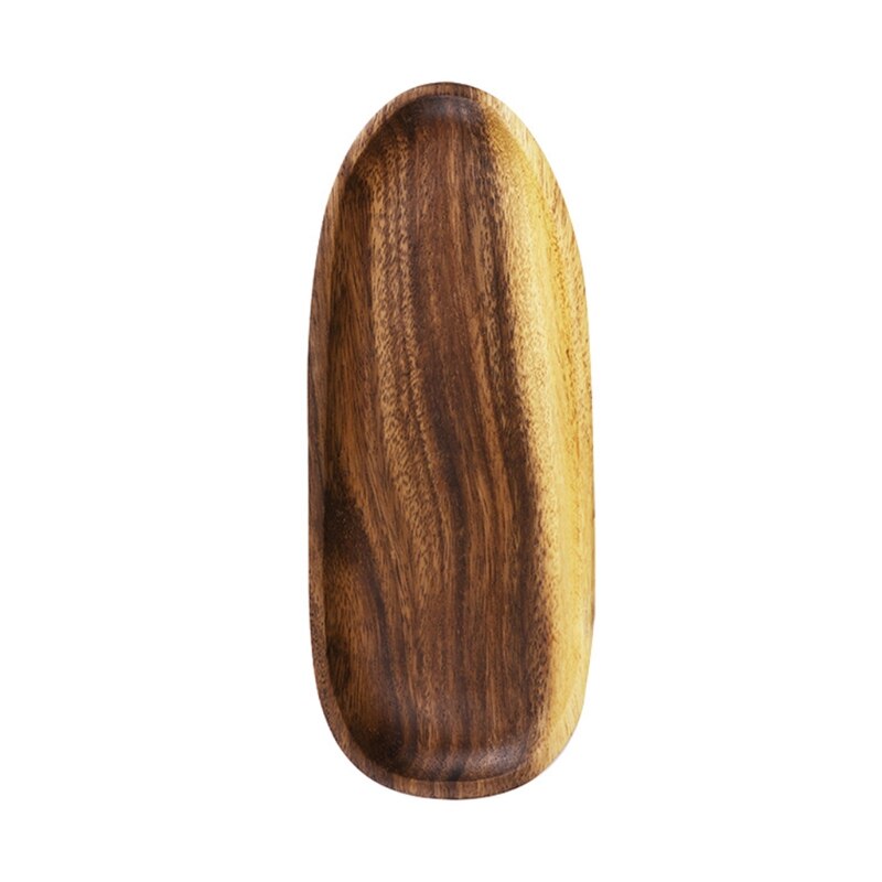 Wood Irregular Oval Dinner Plate Lightweight Easy Cleaning Solid Wood Pan for Dishes Snack Dessert Unbreakable: E