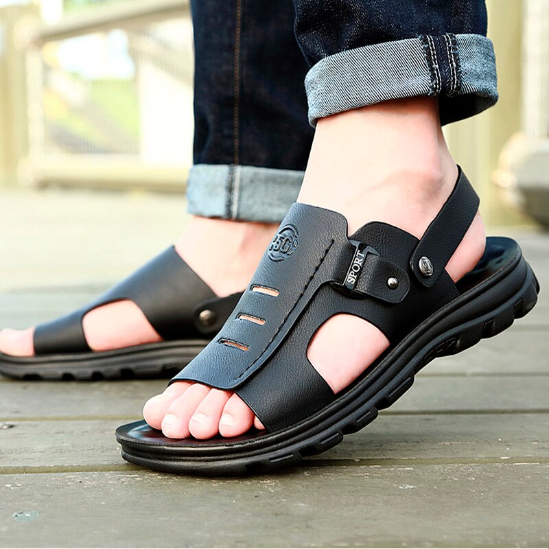 Sandalias ligeras y cómodas para hombre, zapatos informales de cuero suave, para la playa y caminar al aire libre