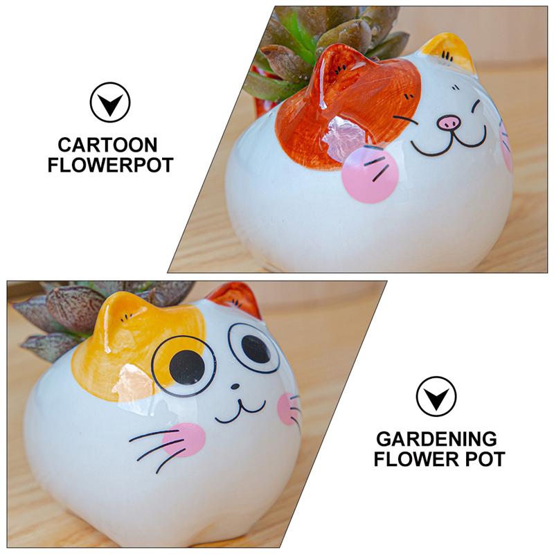 1 PC Cat Flower Pot Plant Pot Cartoon Animals Ceramic Succulent Flowerpot Ceramic Pot Flowerpot Mini Planter For Dorm Home Store