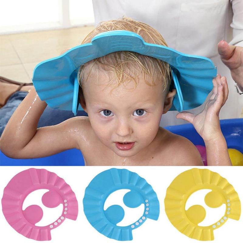 Resizeeable baby shower cap kids safe shampoo bath bathing shower cap hat vask hår skjold justerbar elastisk shampoo cap