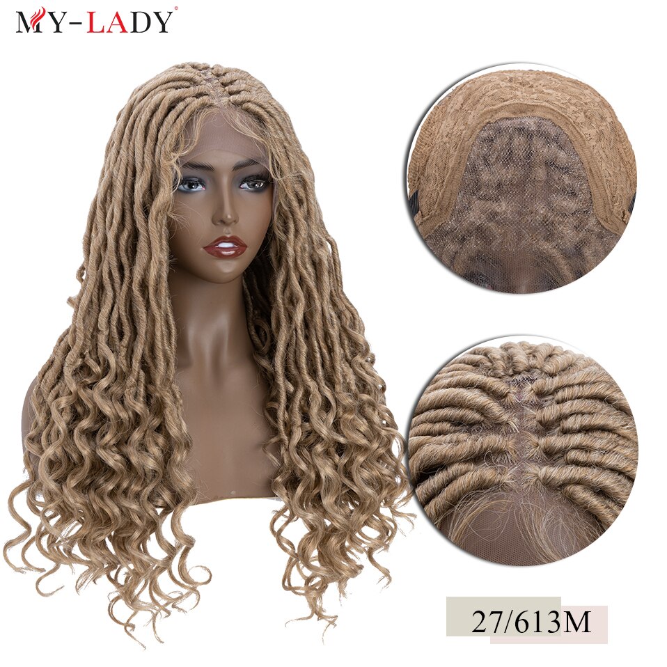 My-Lady 25inches Synthetic Lace Front Braids Wig Braid For Black Woman Long Culy African Hair Faux Locs Goddess Braided Wigs: 27-613