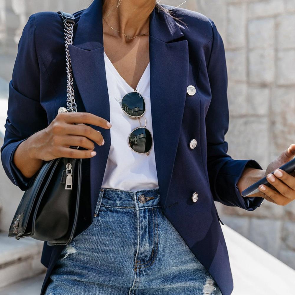 mujeres Blazers y chaquetas Otoño Invierno oficina trabajo de dama Blazer traje ajustado Casual abrigo chaquetas de mujer 3xl