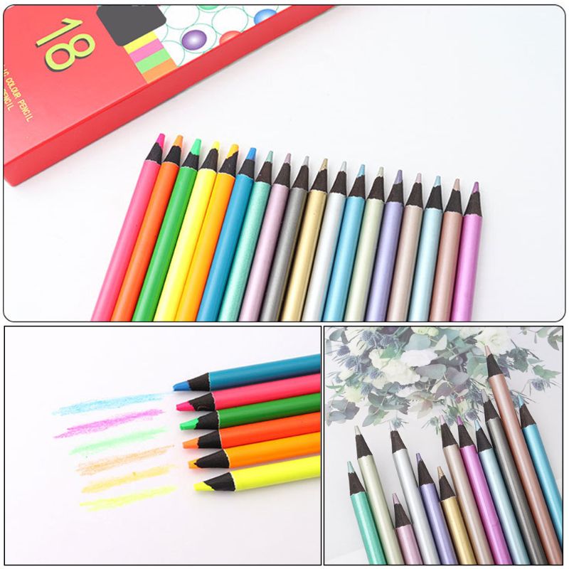 Matite colorate non tossiche metalliche 12 pezzi + 6 matite colorate fluorescenti per disegnare schizzo