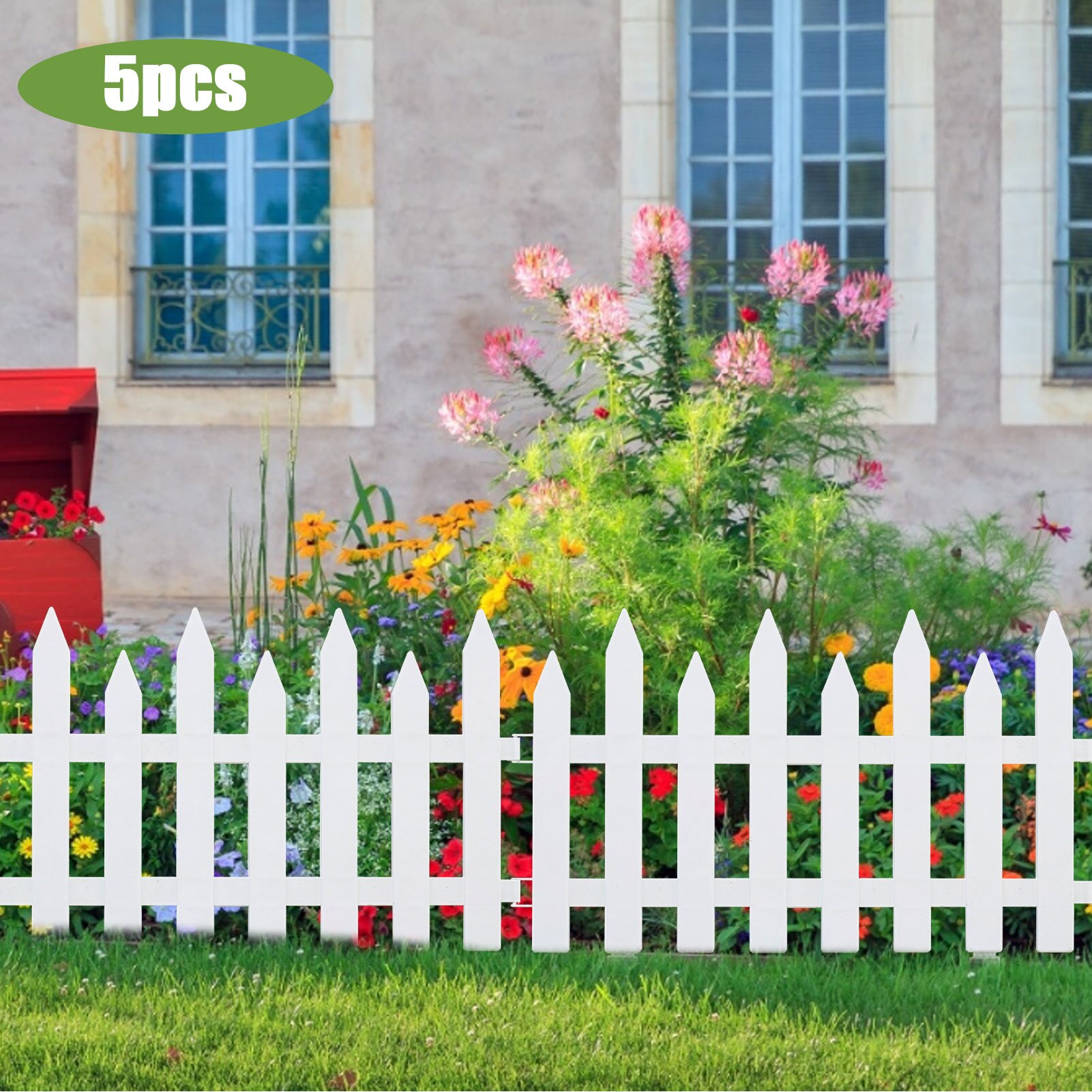 5PCS Garden Picket Fence Plastic Detachable Wedding Decor White Gardening Balcony Landscaping Outdoor Garden Decoration