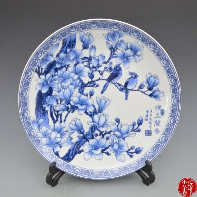 Exquisite Antiek Porselein Collectie Jingdezhen Keramische Blauwe En Witte Bloem En Vogel Opknoping Plaat Decoratie Plaat Chinese