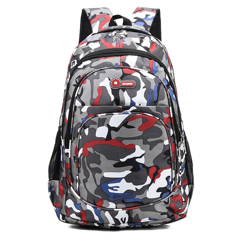 Mochila escolar impermeável para meninos e meninas, bolsa de 2 tamanhos para livros, camuflagem escolar infantil: red large