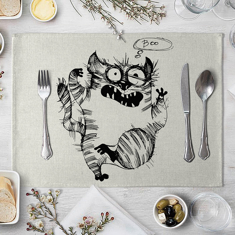 Leuke Cartoon Kat Patroon Tafel Mat Grappige Kat Servet Placemat Keuken Decoratie Dining Accessoires: 11