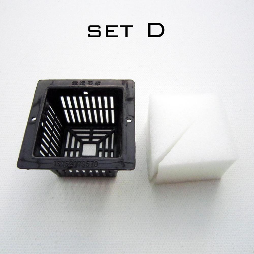 Maceta de malla negra, cesta de vaso con malla + Collar de clonación, inserto de espuma, verduras hidropónicas, semillas para cultivar plantas, germinación, 5 tamaños, 10 Uds.: 10 sets D