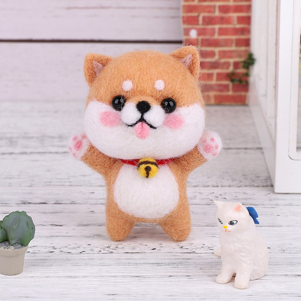 Felt DIY Package Poked Dog Doll Wool Felt Craft DIY Needle Material Kit Non Finished Handmade Toy Felt DIY Craft Suit: Bell