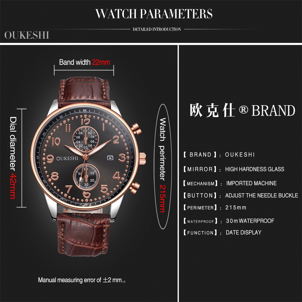 SZ53 Luxe Joom -Selling Horloge Mannen Twee-Eye Wijzerplaat Met Kalender Lederen Horloge Quartz Horloge Rose goud Shell Horloge