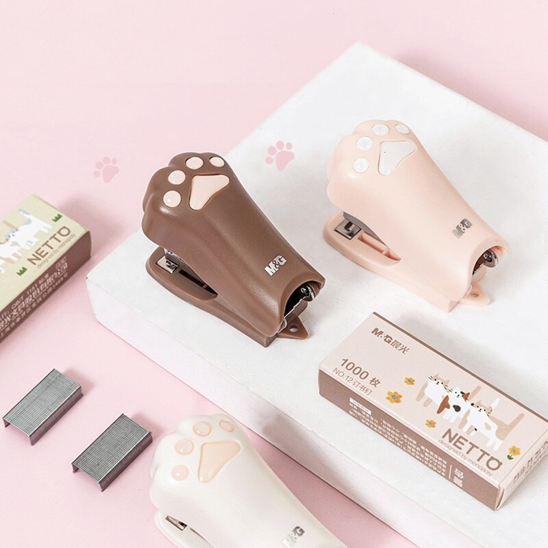 Portable Mini Stapler Set 1000pcs 12# Staples Cute Cat Paw Paper Binder Stationery Office Binding Tools School Supplies F622
