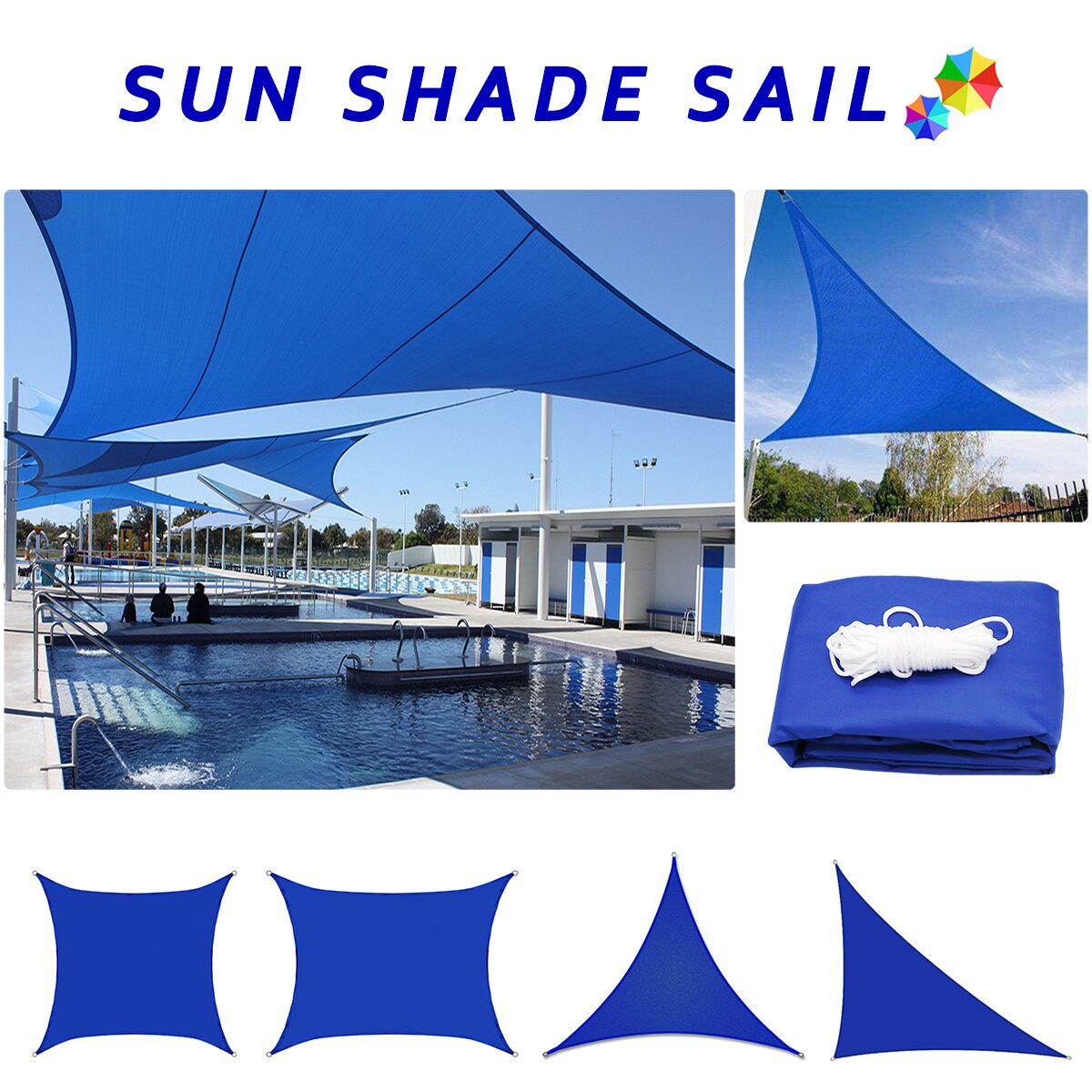 Blauw Waterdichte Zon Zonnezeil Vierkante Rechthoek Driehoek Vorm Tuin Terras Luifel Uv-Block Schaduw Kamp Wandelen Yard Luifels