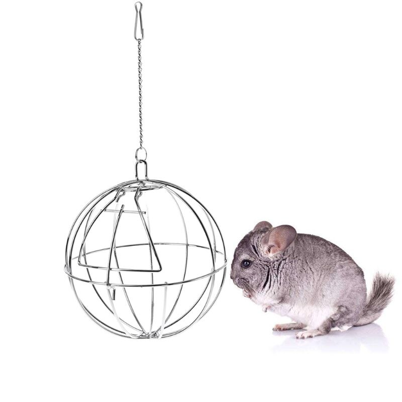 Rustfrit stål rund foderautomat automatisk fodring hængende hø bold marsvin hamster rotte kanin kæledyr legetøj