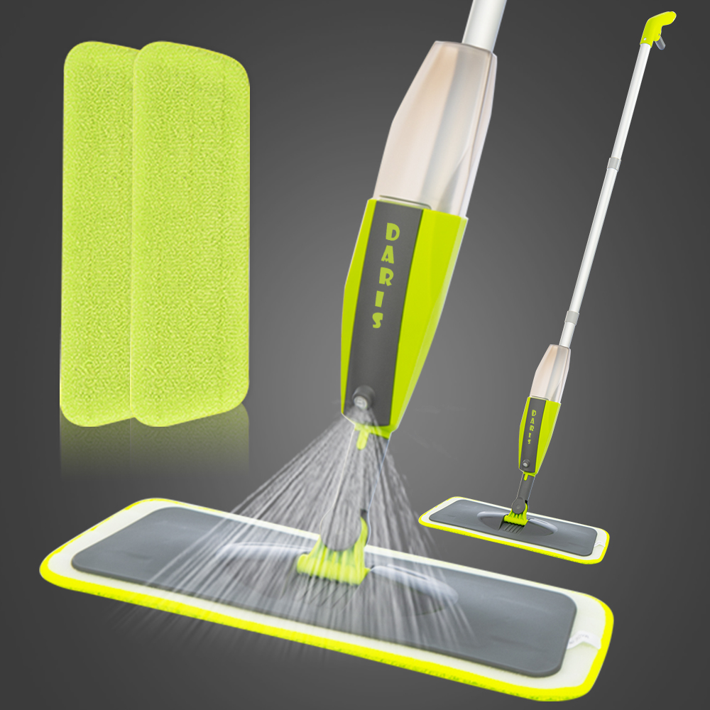 Hand Free Green White Spray Mop with 3/6 Reusable Microfiber Pads 360 Degree Handle Mop for Home Laminate Ceramic Floor Cleaning